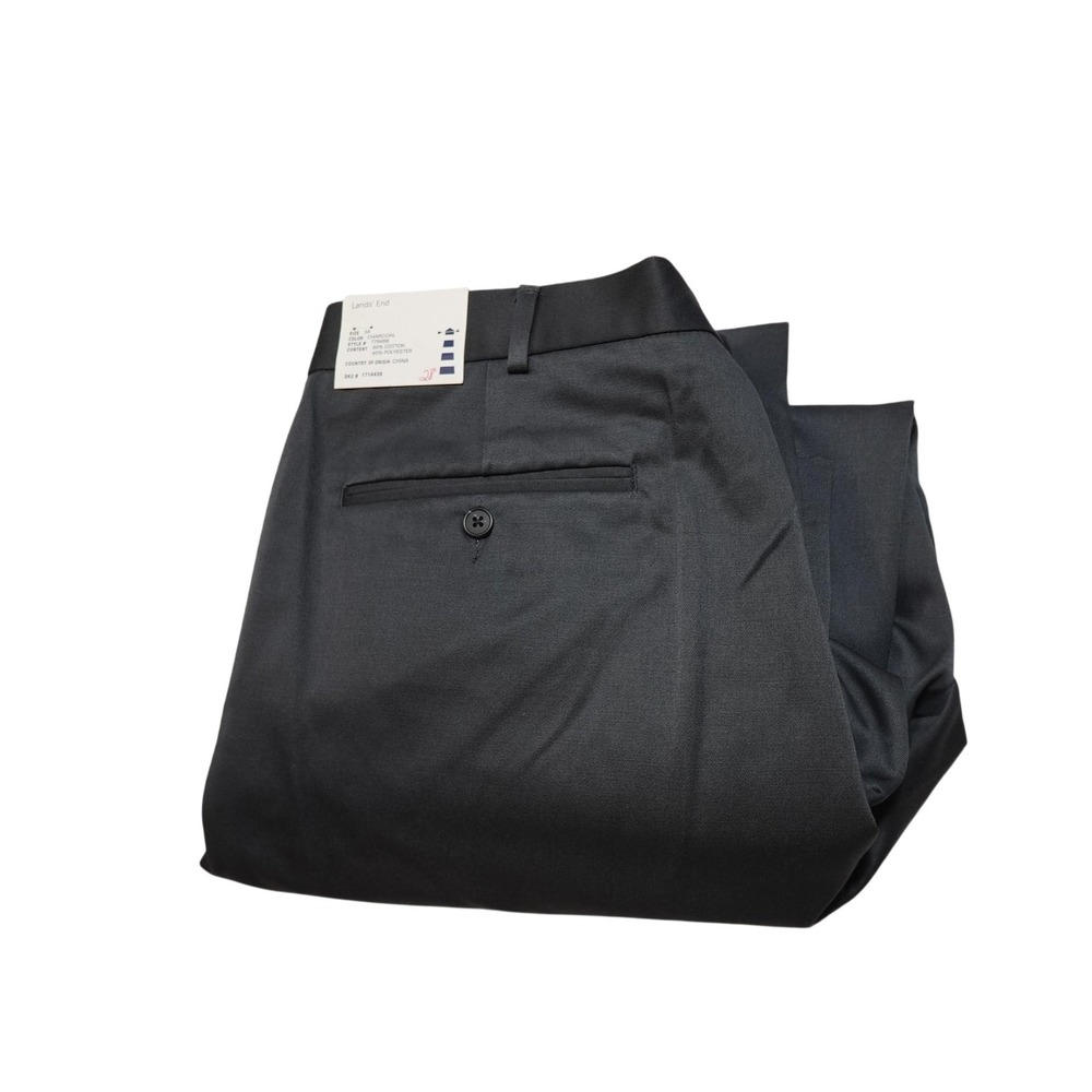 Lands' End Pants Mens 38x29 Gray Classic Dress Slacks Pleated Business 77848B